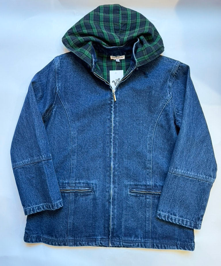 north style denim and plaid hooded jacket