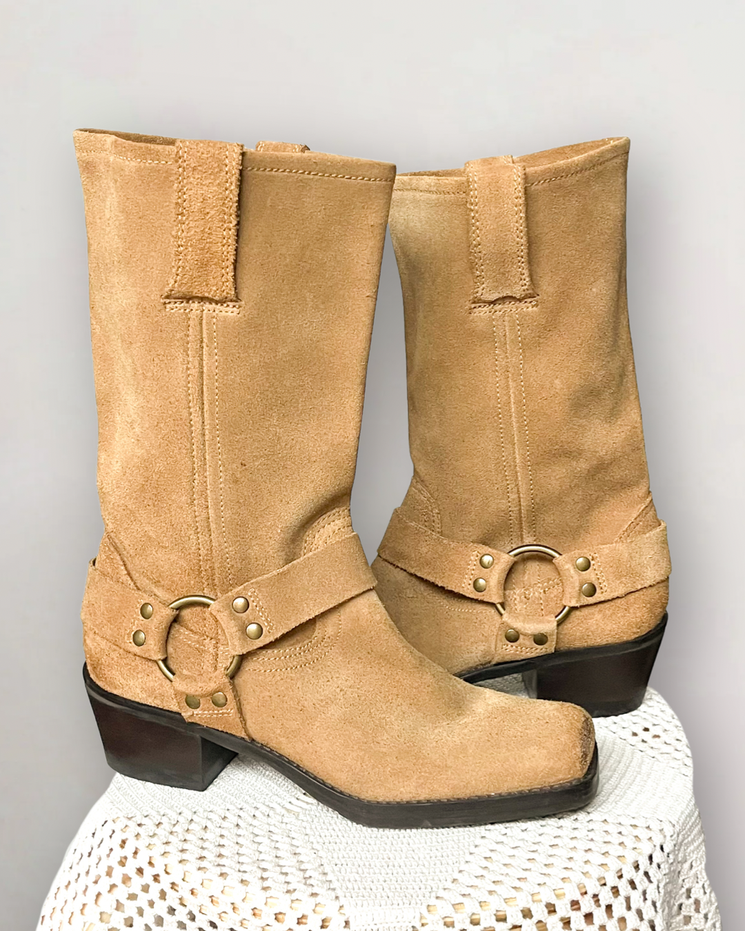 Vintage Suede Camel Moto Boots
