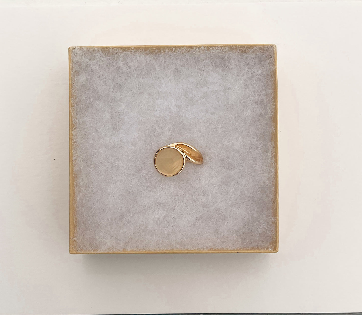 Moonstone Colored Ring with Leaf Accent