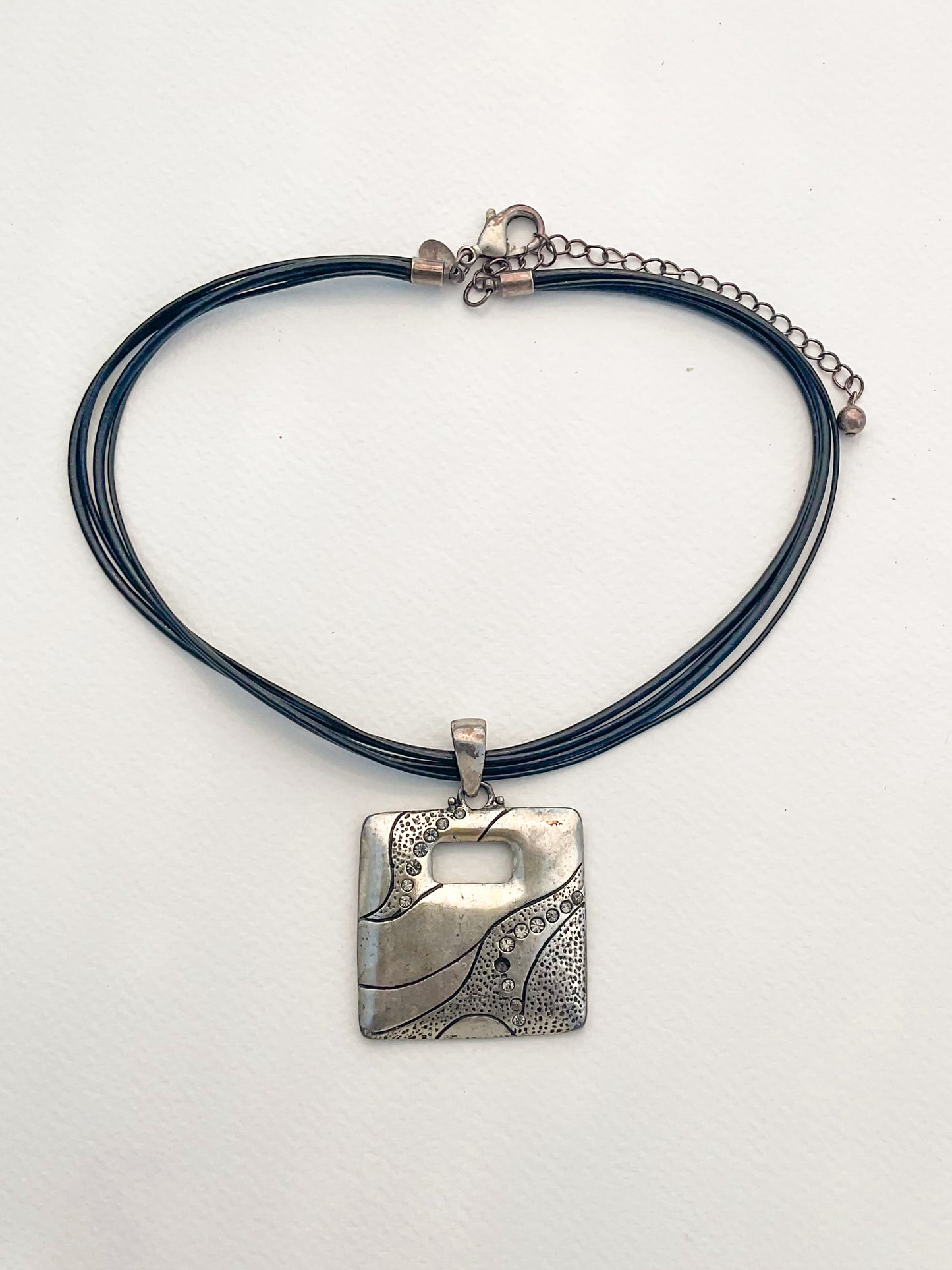 Black and Silver, Square Pendant Necklace