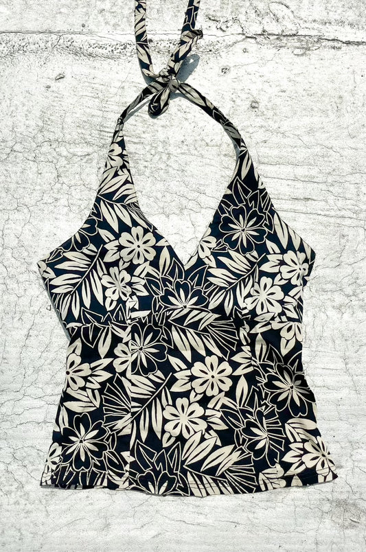 Black and White Floral Halter Top
