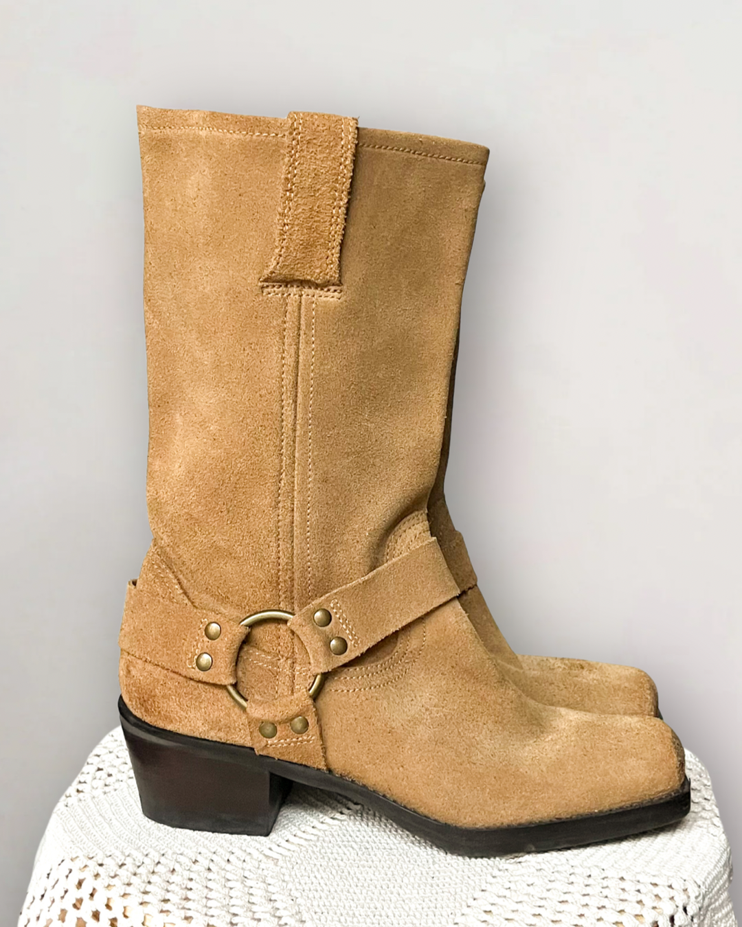 Vintage Suede Camel Moto Boots