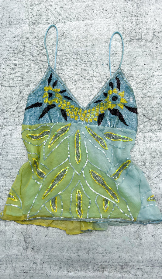 Light Blue and Green Sequined Tank