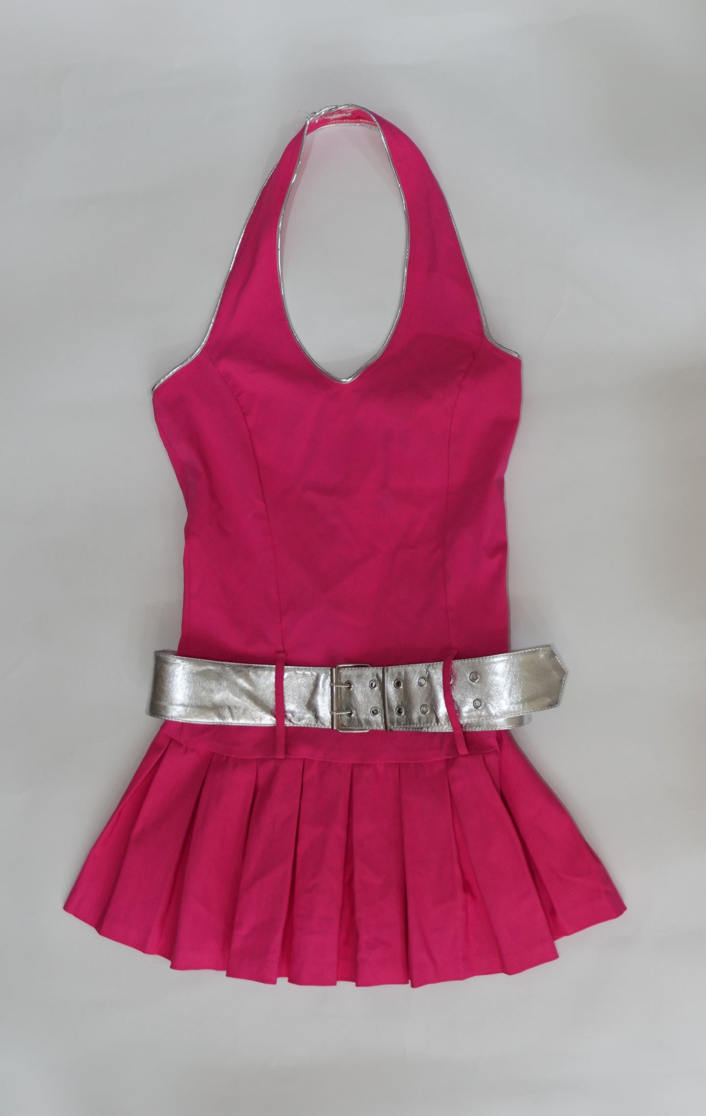 deadstock pink belted halter dress