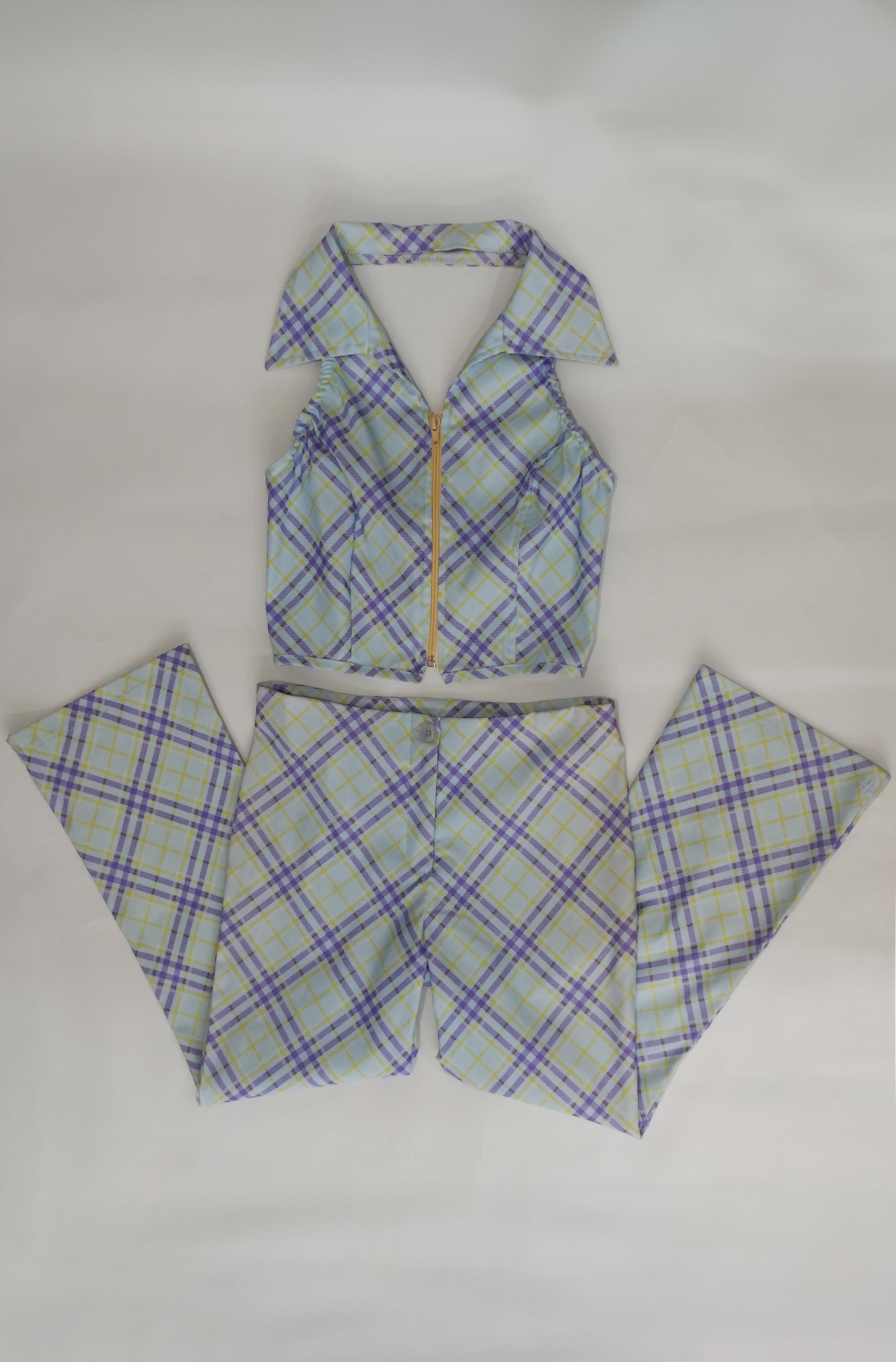 y2k plaid halter top and pant set