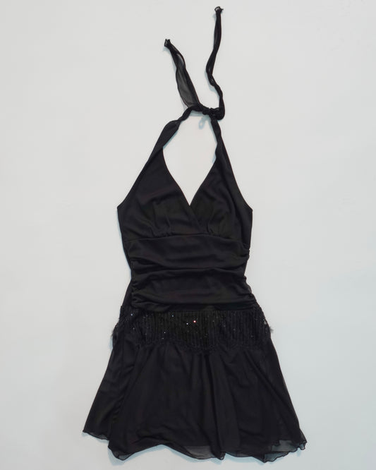 Black y2k Halter Tiered Mini Dress