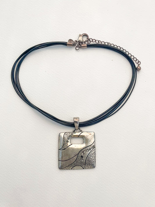 Black and Silver, Square Pendant Necklace