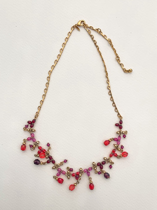 Gold Toned, Berry Colored Beaded Necklace