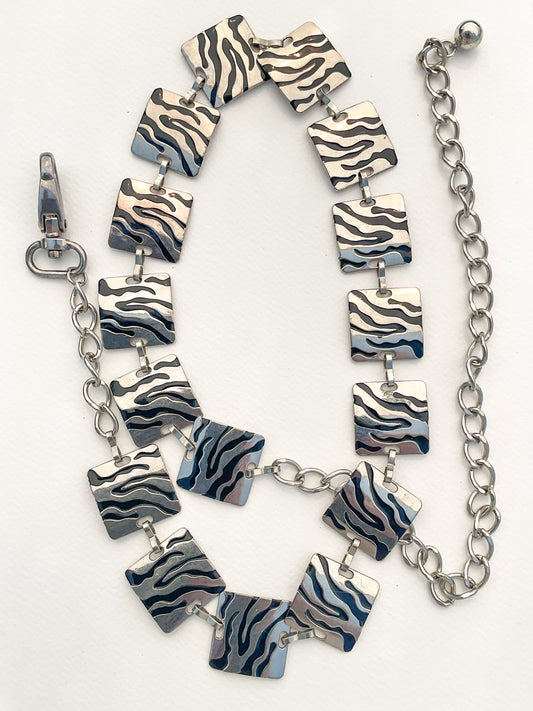 Zebra Patterned Square Chain Belt