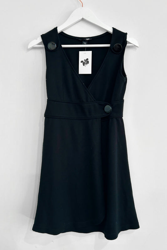 tab black button dress