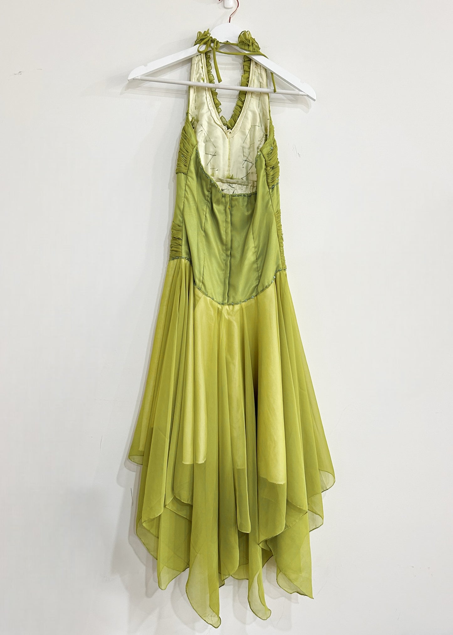 y2k brat green prom dress