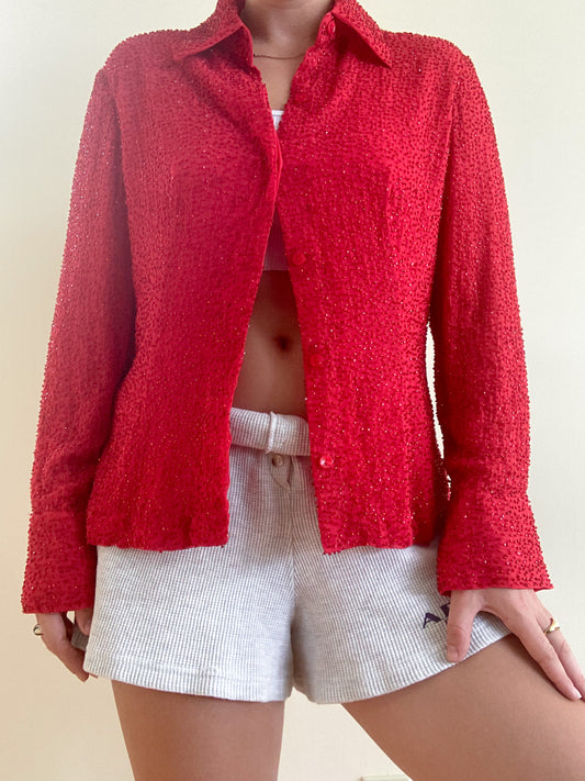 Vintage Red Beaded Blouse